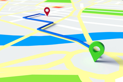 Modernes Bild einer Straßenkarte mit Start- und Zielpunkt