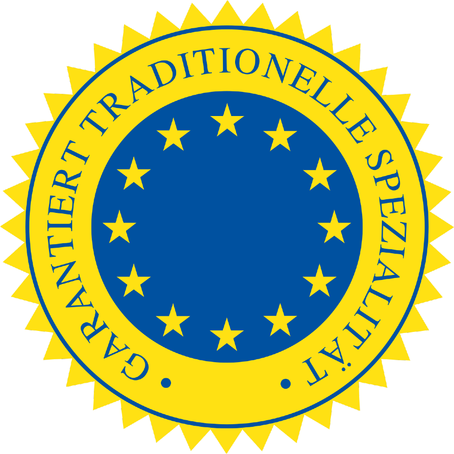 Gelb-blaues Siegel: Garantiert traditionelle Spezialität