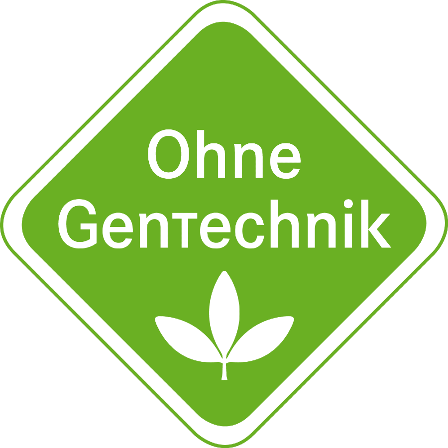 Grüne Raute mit weißem Blatt: Ohne Gentechnik