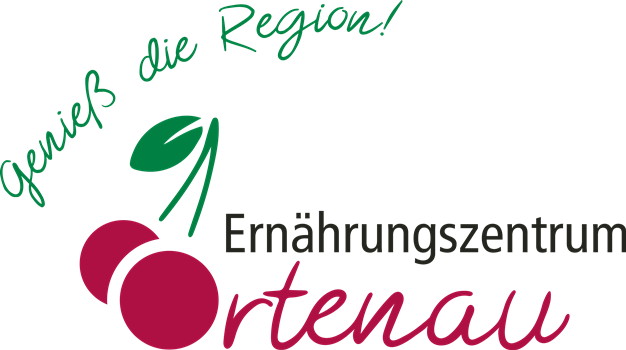 Ernährungszentrum Ortenau, im Logo formt eine Kirsche das O. In grün steht noch: Genieß die Region!